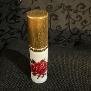 Vintage Perfume Bottle with Red Rose Design
